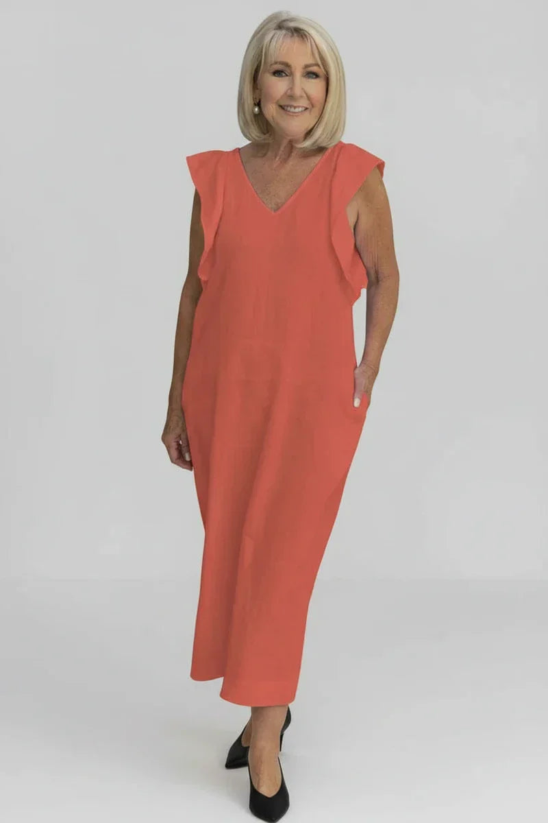 Vera | Women's V Neck Sleeveless Maxi Dress Cream