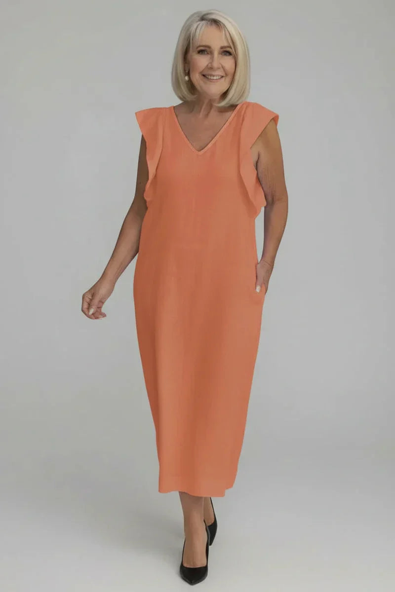Vera | Women's V Neck Sleeveless Maxi Dress Cream