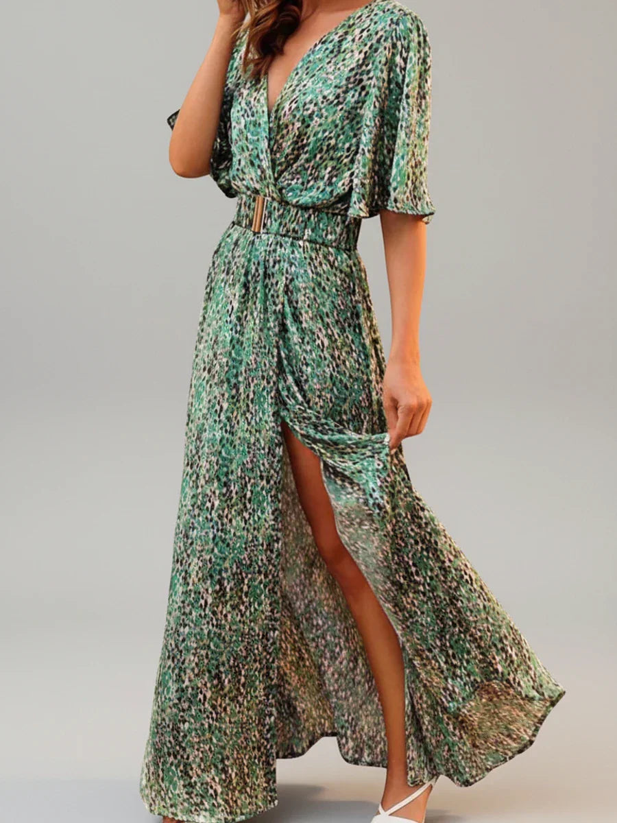 Isla | Women's Sequin Wrap Maxi Dress Green V Neck