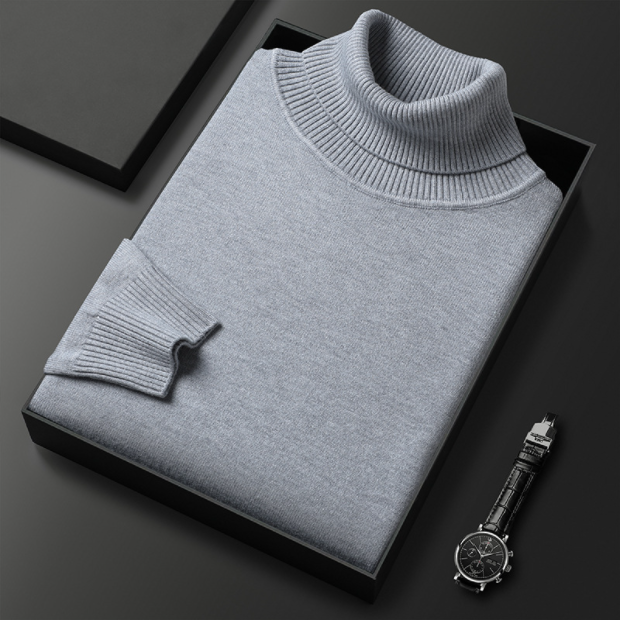 Axel | Men's Turtleneck Sweater Light Blue Ribbed Knit