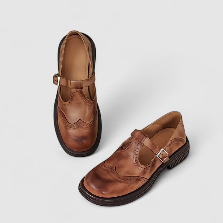 Ayla | Women's Brown Leather Mary Jane Flats Comfort Shoes
