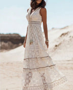 Dama Washington Nola women's boho crochet lace maxi dress cream v neck - view 3