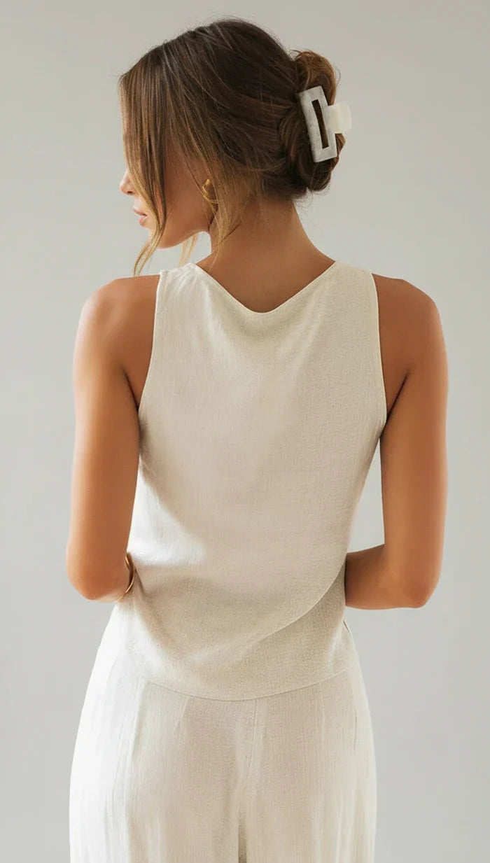 Maren | Women's Tie Front Crop Top Cream V Neck
