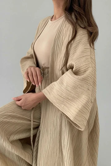 Lux | Women's Ribbed Cardigan Long Sleeve Cream Lounge Set
