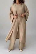 Dama Washington Lux women's ribbed cardigan long sleeve cream lounge set - front view