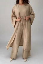 Dama Washington Lux women's ribbed cardigan long sleeve cream lounge set - front view