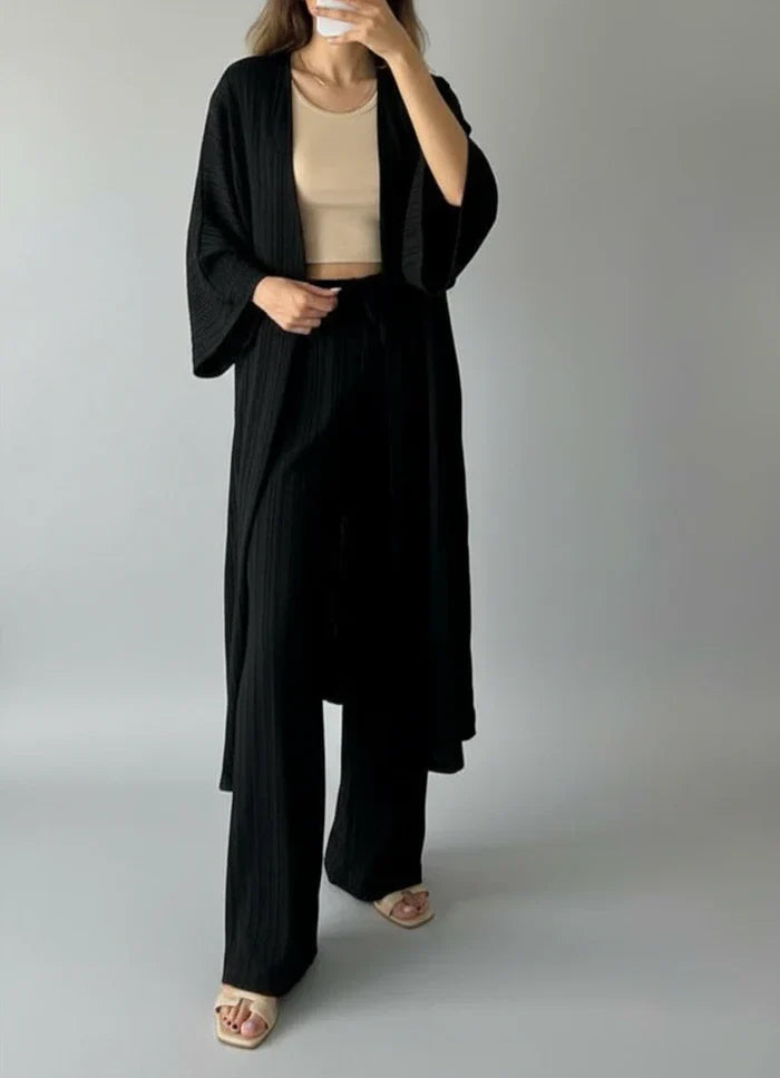 Lux | Women's Ribbed Cardigan Long Sleeve Cream Lounge Set