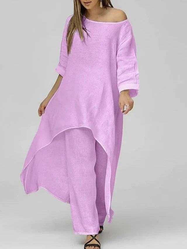 Vera | Women's Linen Maxi Dress Gray Off Shoulder