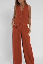 Dama Washington Isla women's linen wide leg pants cream vest set - view 5