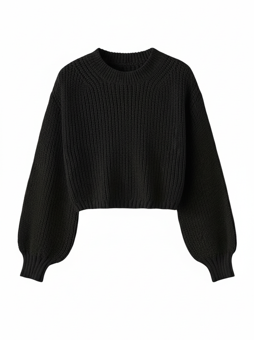 Dama Washington Aria women's cropped crew neck sweater burgundy ribbed - view 2