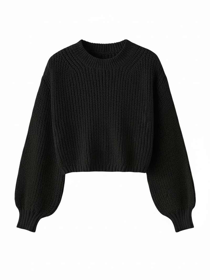 Aria | Women's Cropped Crew Neck Sweater Burgundy Ribbed