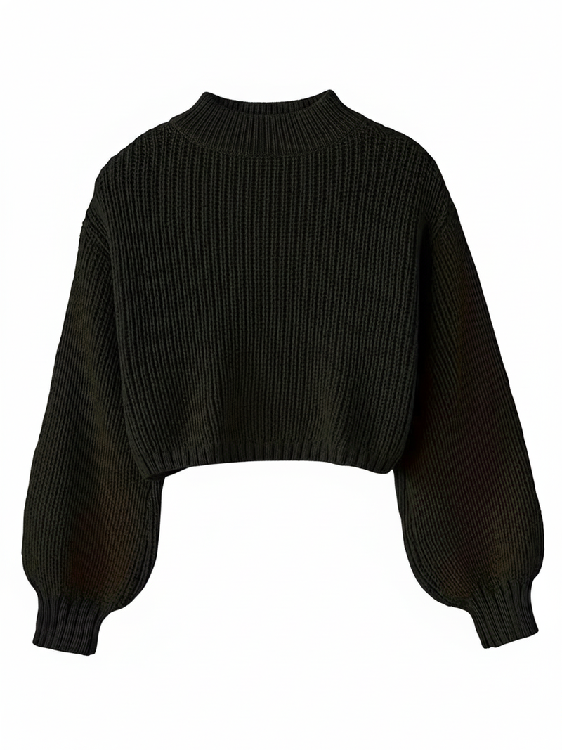 Aria | Women's Cropped Crew Neck Sweater Burgundy Ribbed