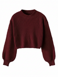 Dama Washington Aria women's cropped crew neck sweater burgundy ribbed - front view