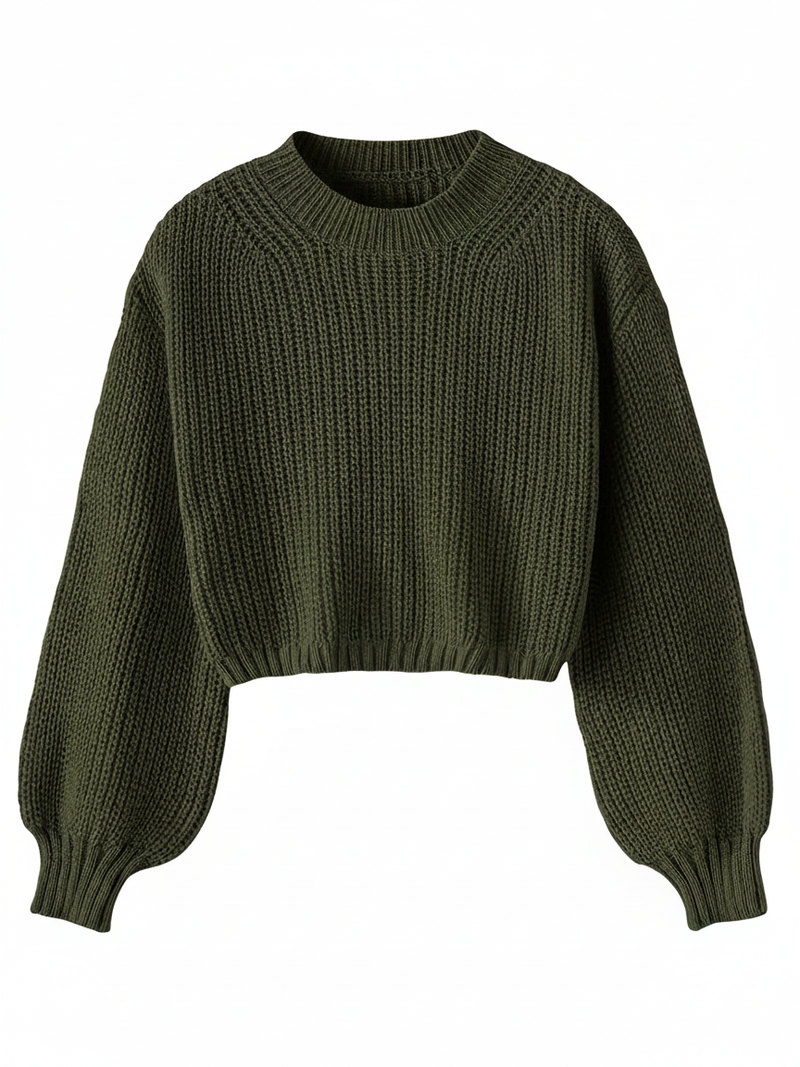 Aria | Women's Cropped Crew Neck Sweater Burgundy Ribbed