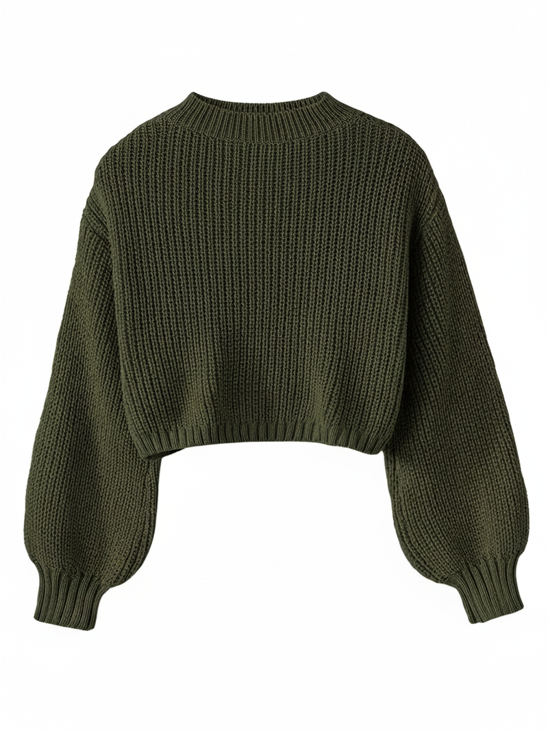Aria | Women's Cropped Crew Neck Sweater Burgundy Ribbed