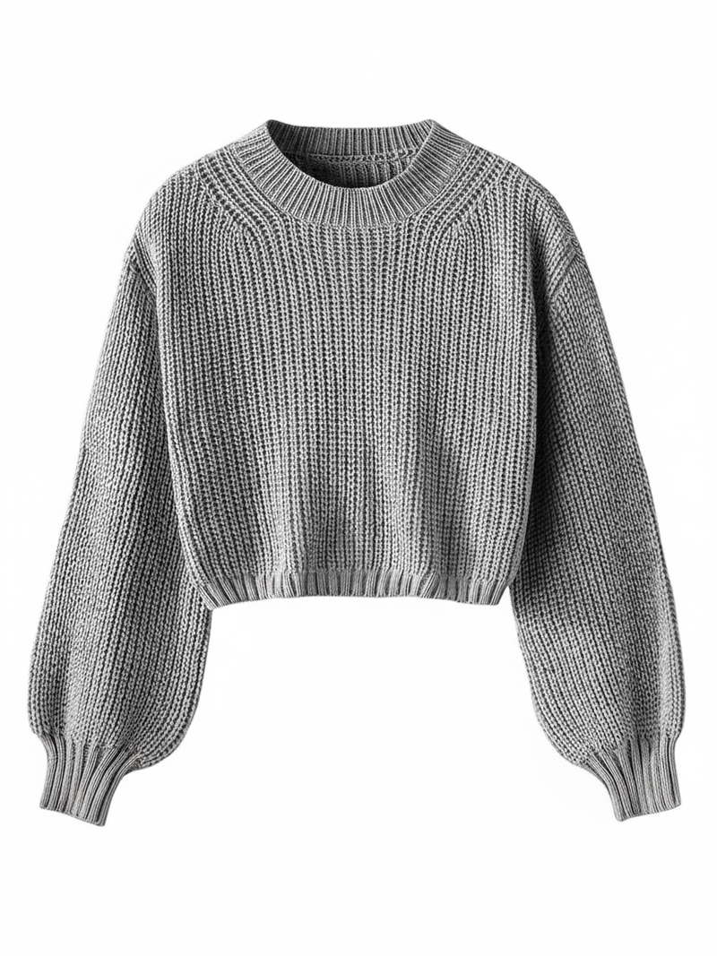 Aria | Women's Cropped Crew Neck Sweater Burgundy Ribbed