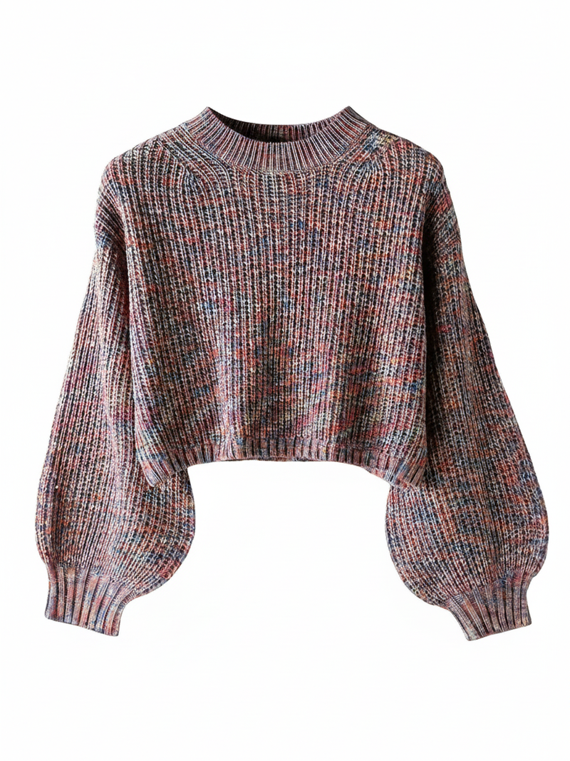 Aria | Women's Cropped Crew Neck Sweater Burgundy Ribbed
