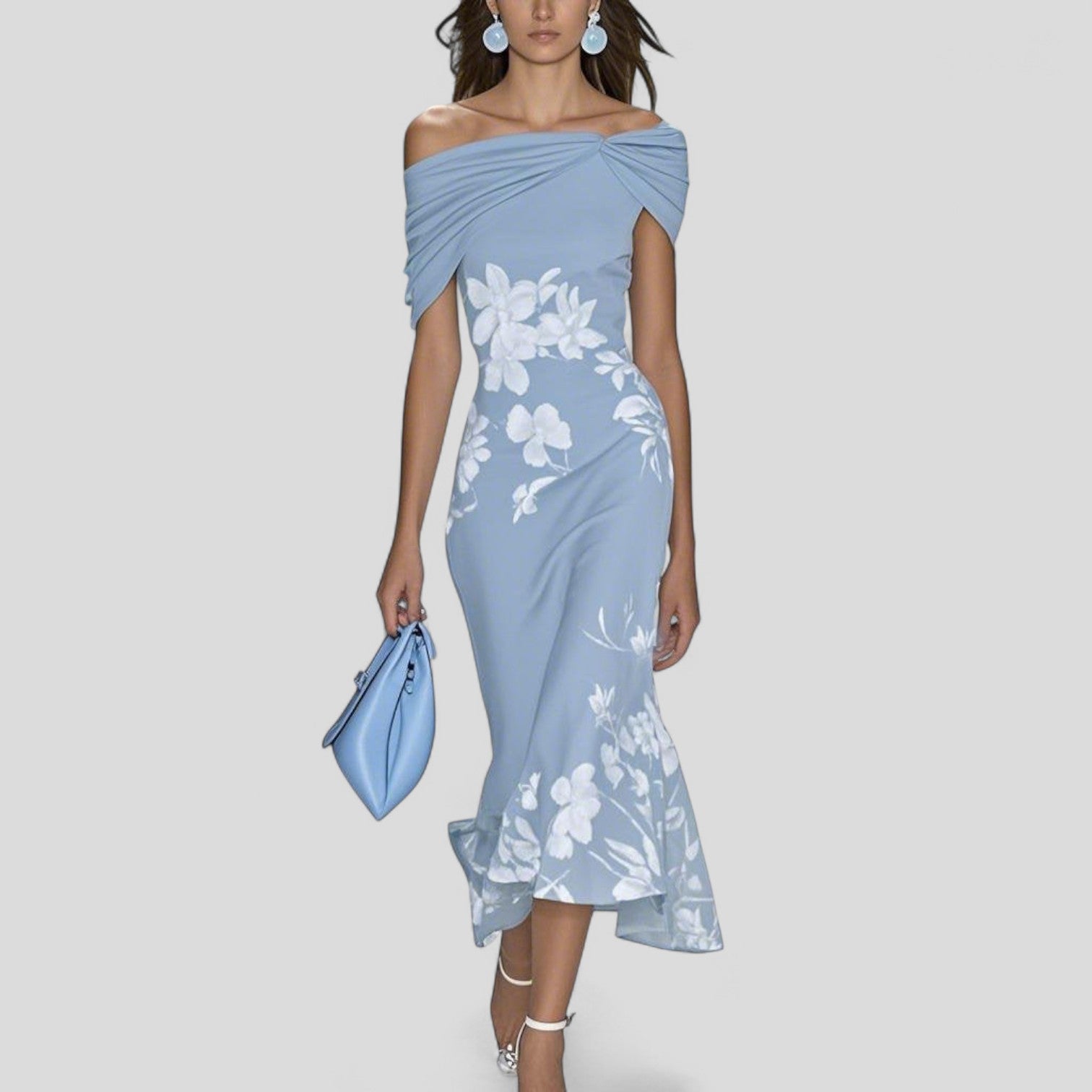 Ada | Women's Off Shoulder Floral Midi Dress Green White