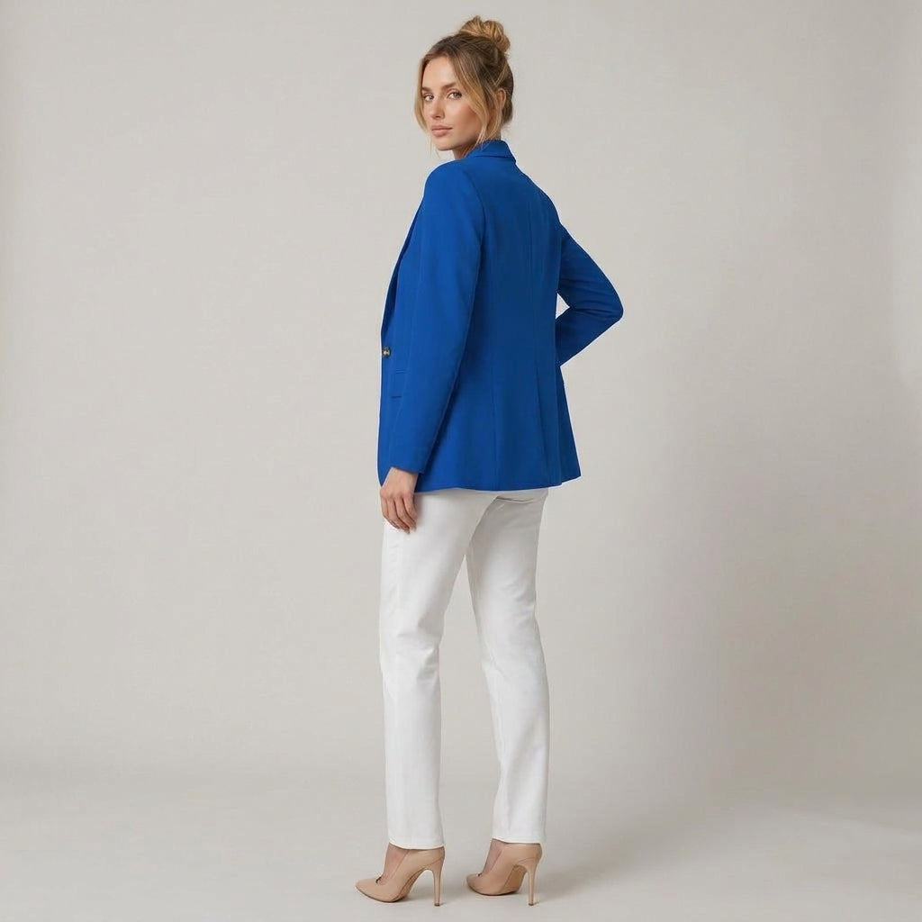 Dama Washington Vera women's tailored single button blazer Blue - model back view