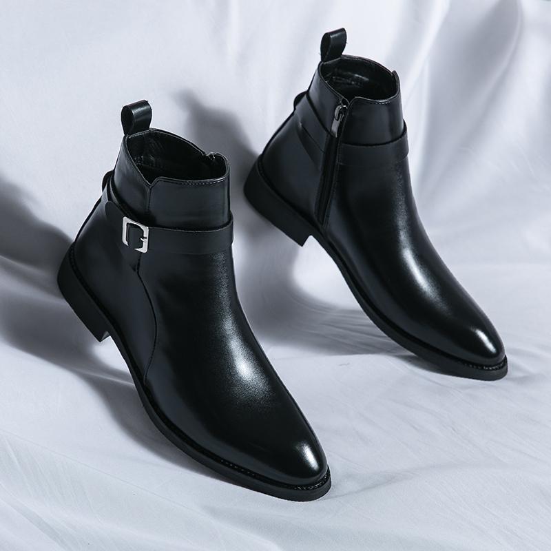Axel | Men's Black Leather Ankle Boots Buckle Strap