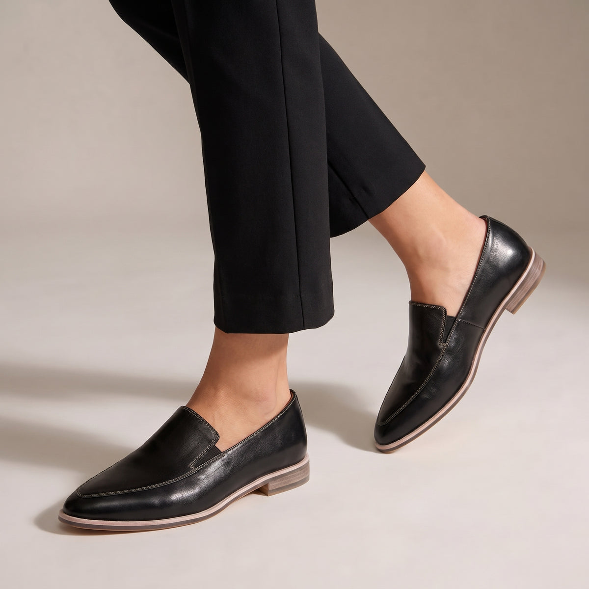 Dama Washington Opal women's leather slip on loafers black comfort fit - on foot detail