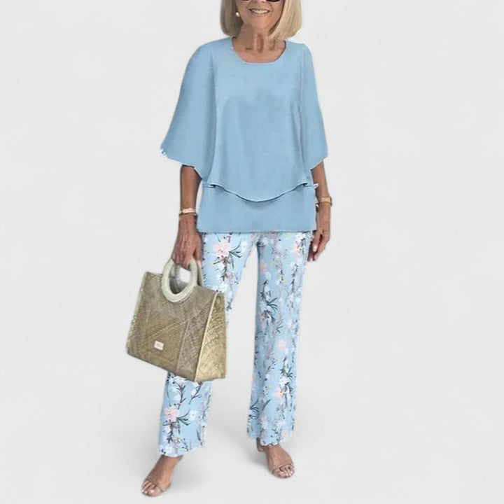 Stella | Women's Lounge Set Sage Green Floral Print Pants