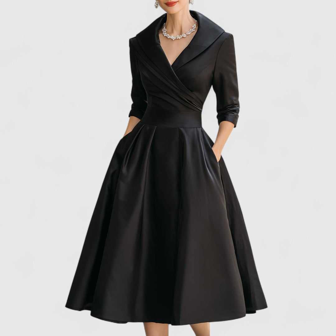 Vera | Women's A Line Midi Dress Navy Three Quarter Sleeve
