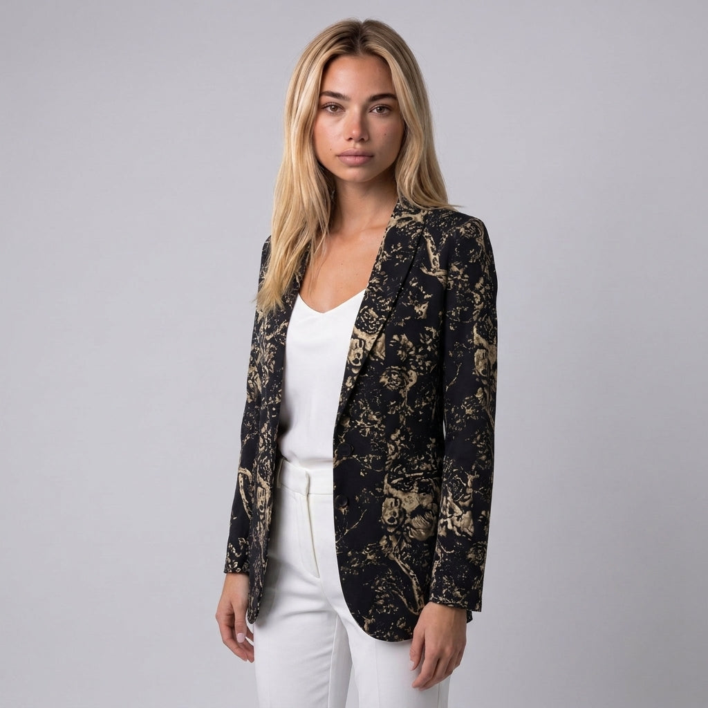 Dama Washington Greta floral print blazer Black - model front view