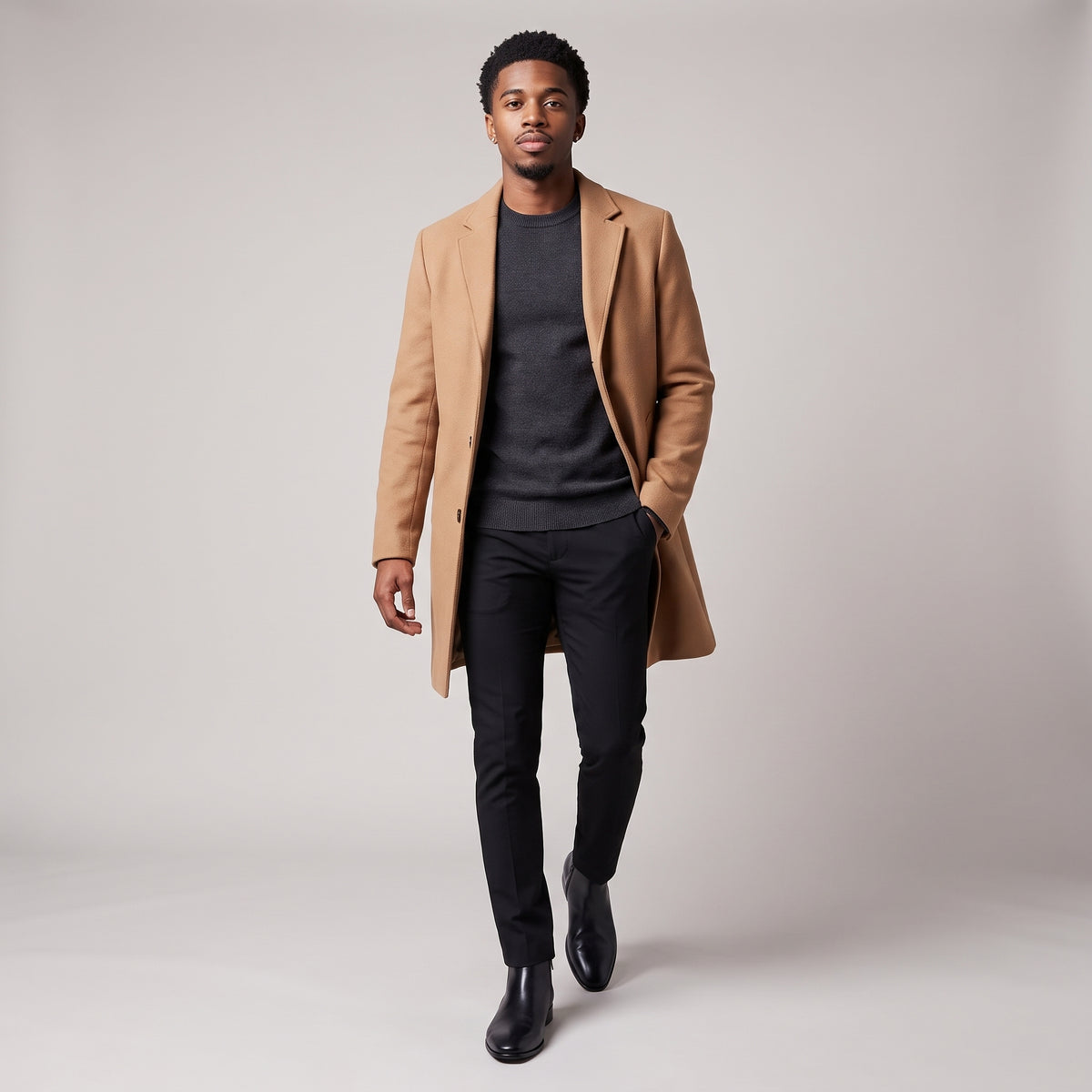 Dama Washington Ezra Men's Black Leather Chelsea Ankle Boots - full outfit model view