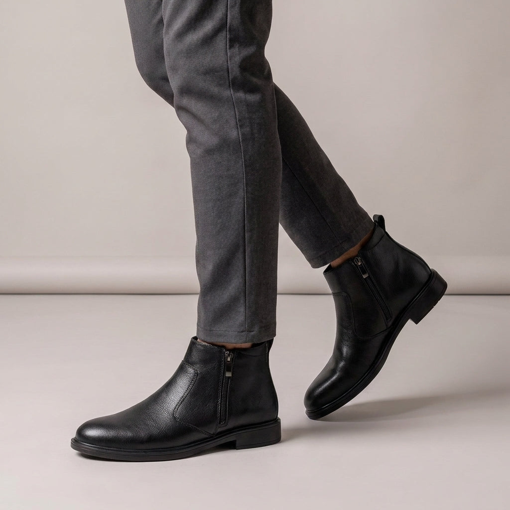 Dama Washington Kael side zip leather chelsea boots Black - on foot detail