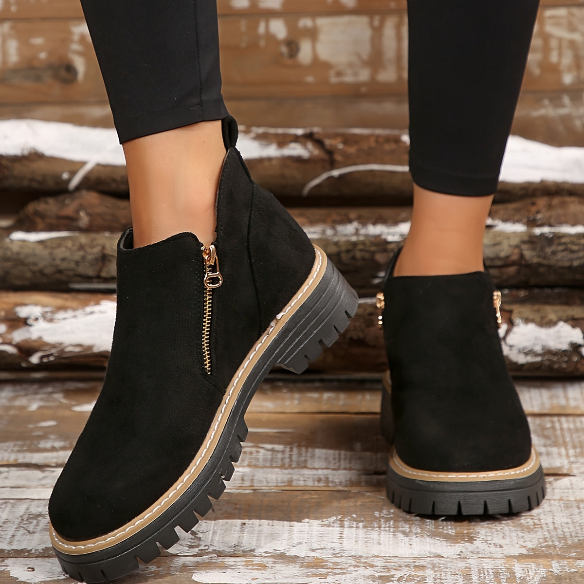 Nina | Women's Leopard Print Ankle Boots Black Lug Sole