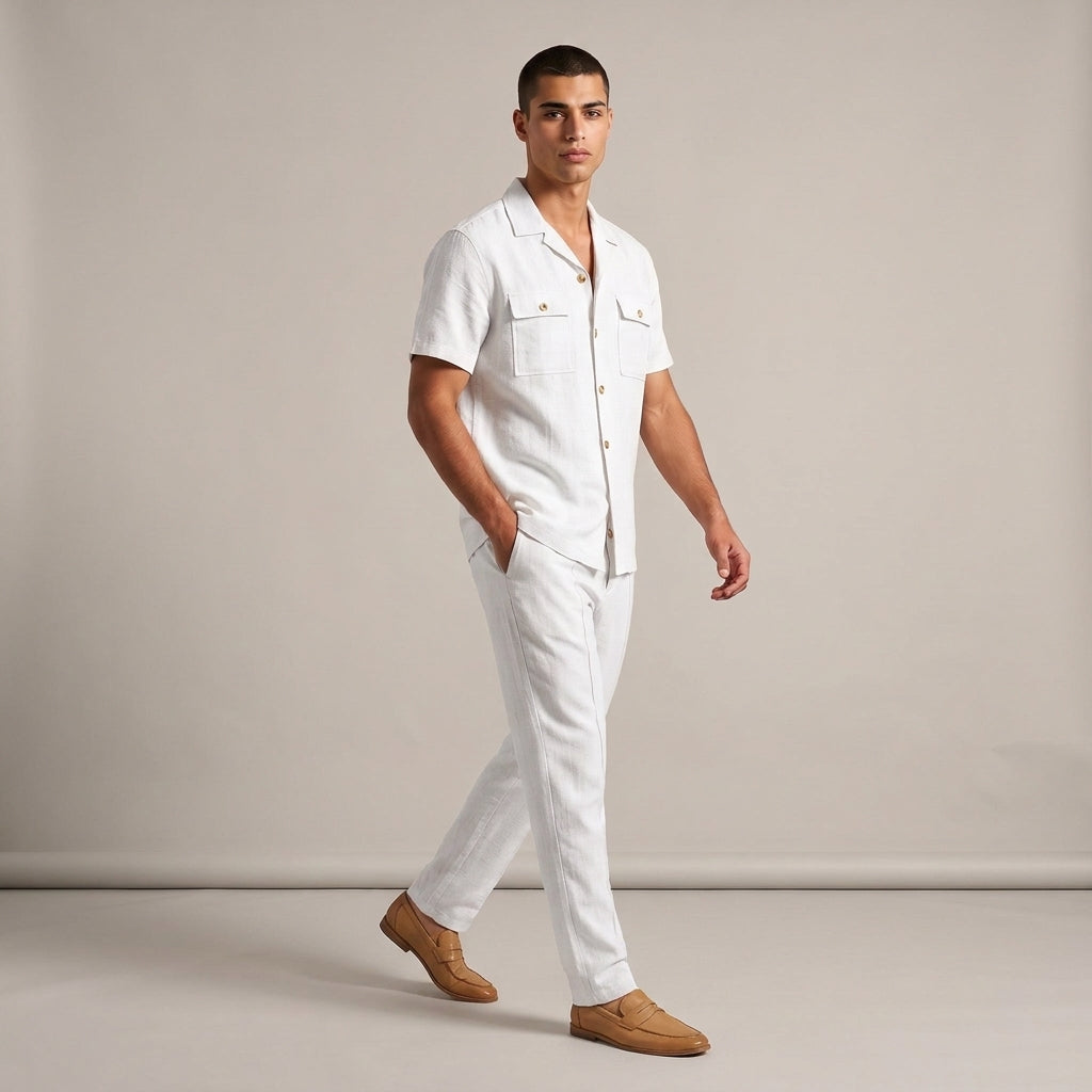 Dama Washington Marco linen matching set White - full outfit model view