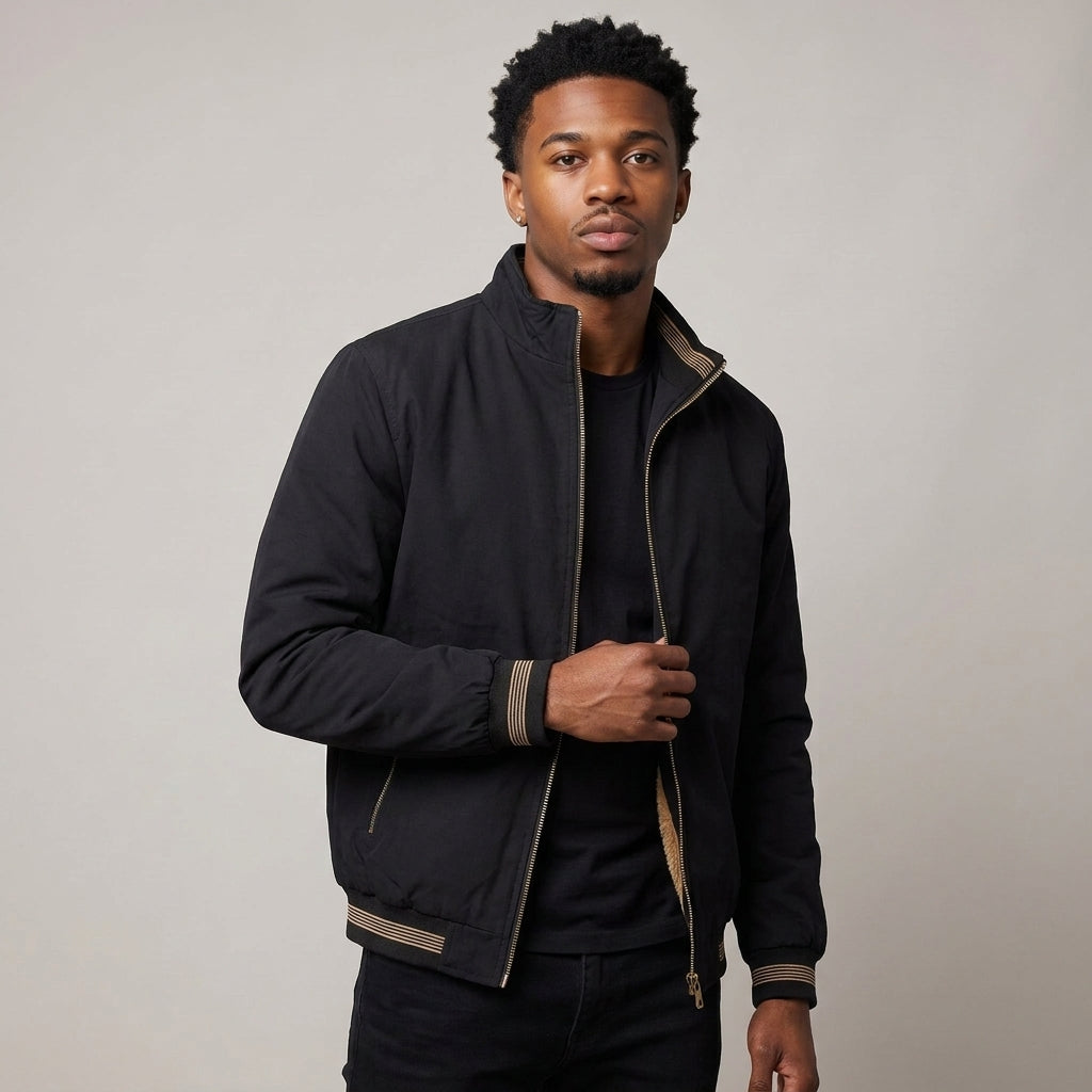 Dama Washington Hugo sherpa lined bomber jacket Black - model front view
