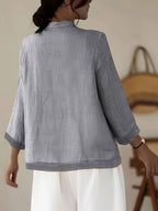 Dama Washington Camille women's linen shirt green mandarin collar button up - view 8