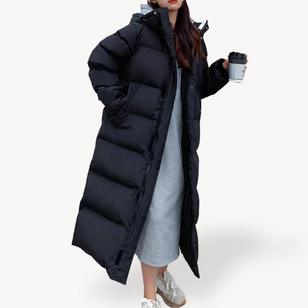 Dama Washington Theodora women's longline quilted hooded puffer jacket - front view
