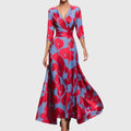 Dama Washington Mia women's floral maxi dress red blue three quarter sleeve - front view