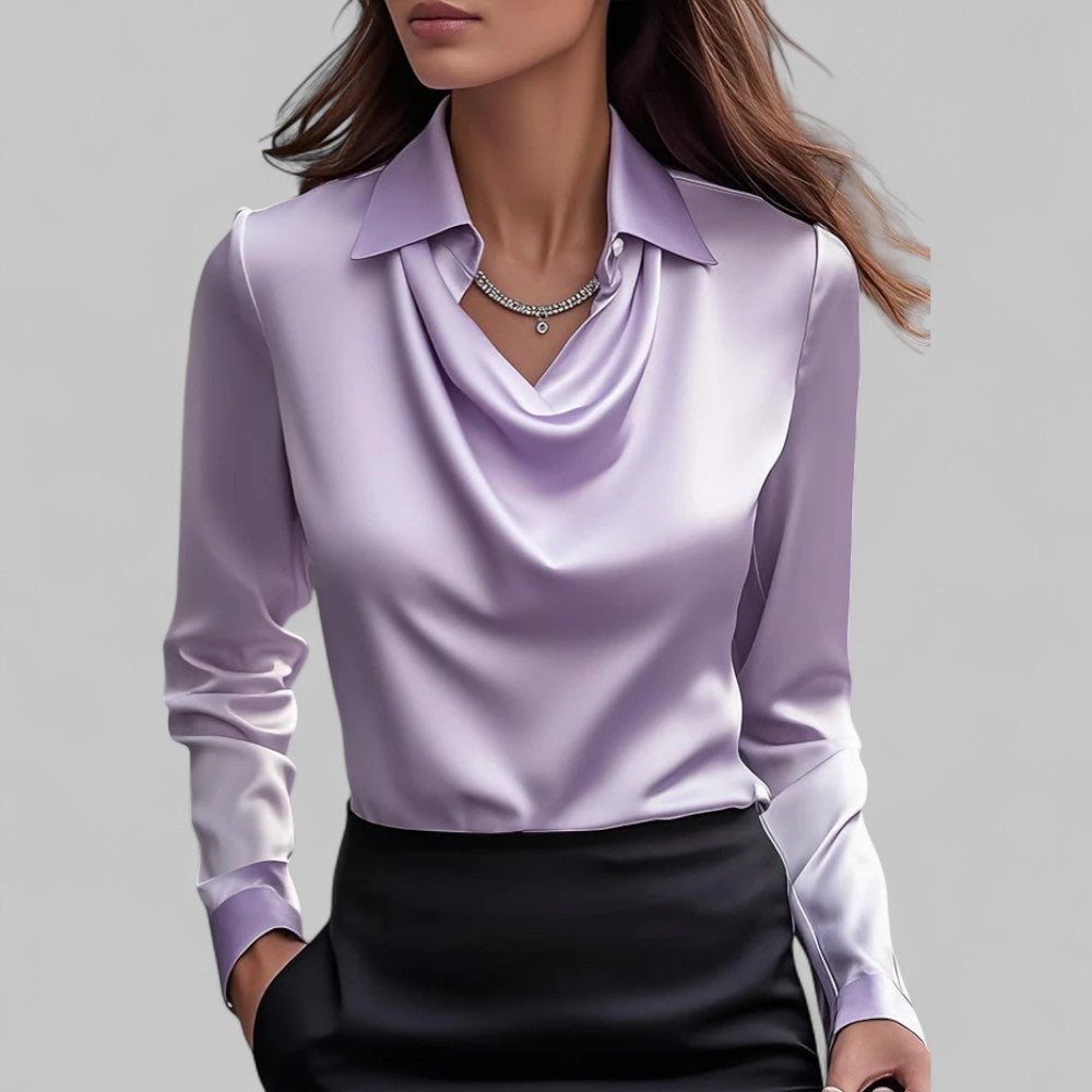 Maren | Women's Cowl Neck Satin Blouse Light Blue