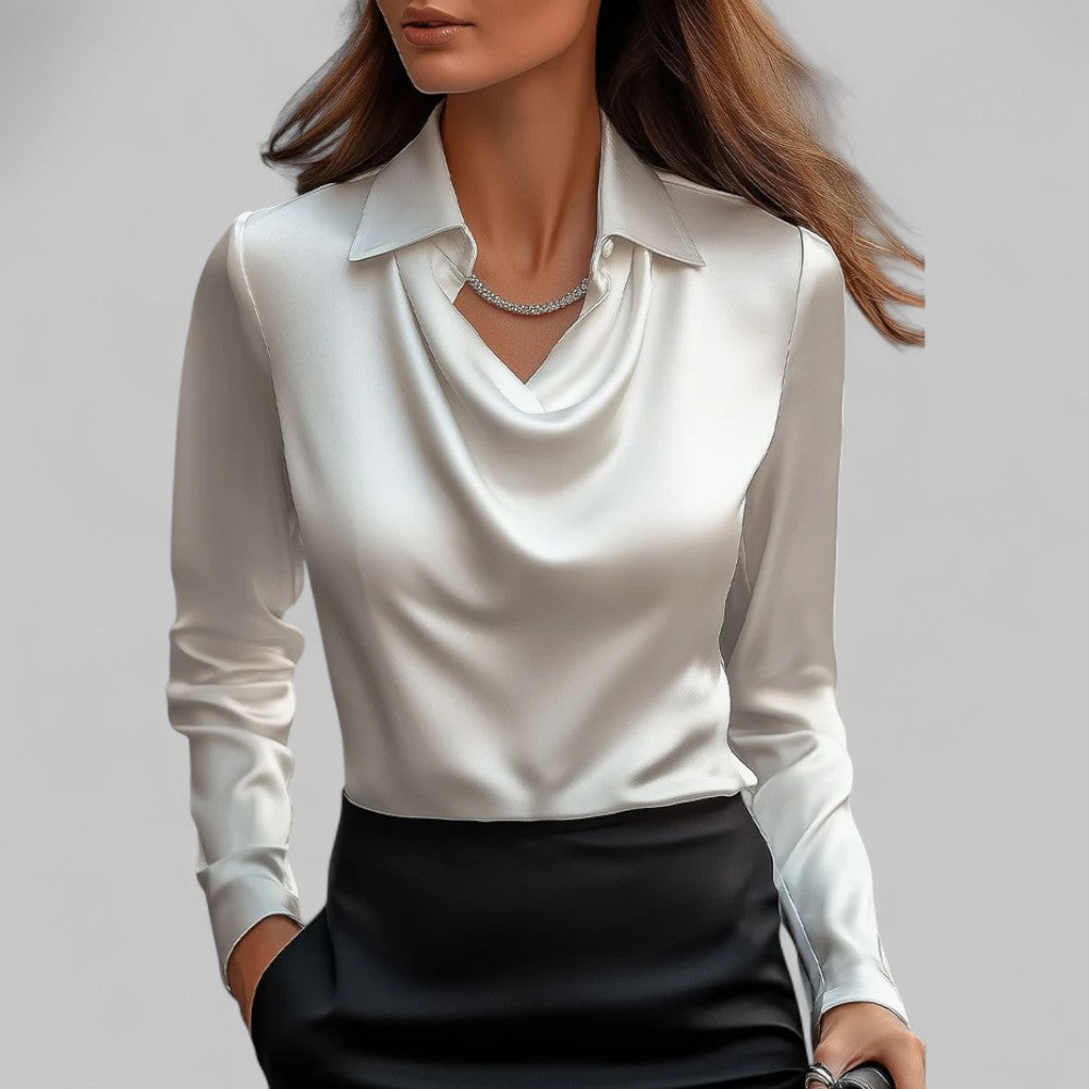 Maren | Women's Cowl Neck Satin Blouse Light Blue