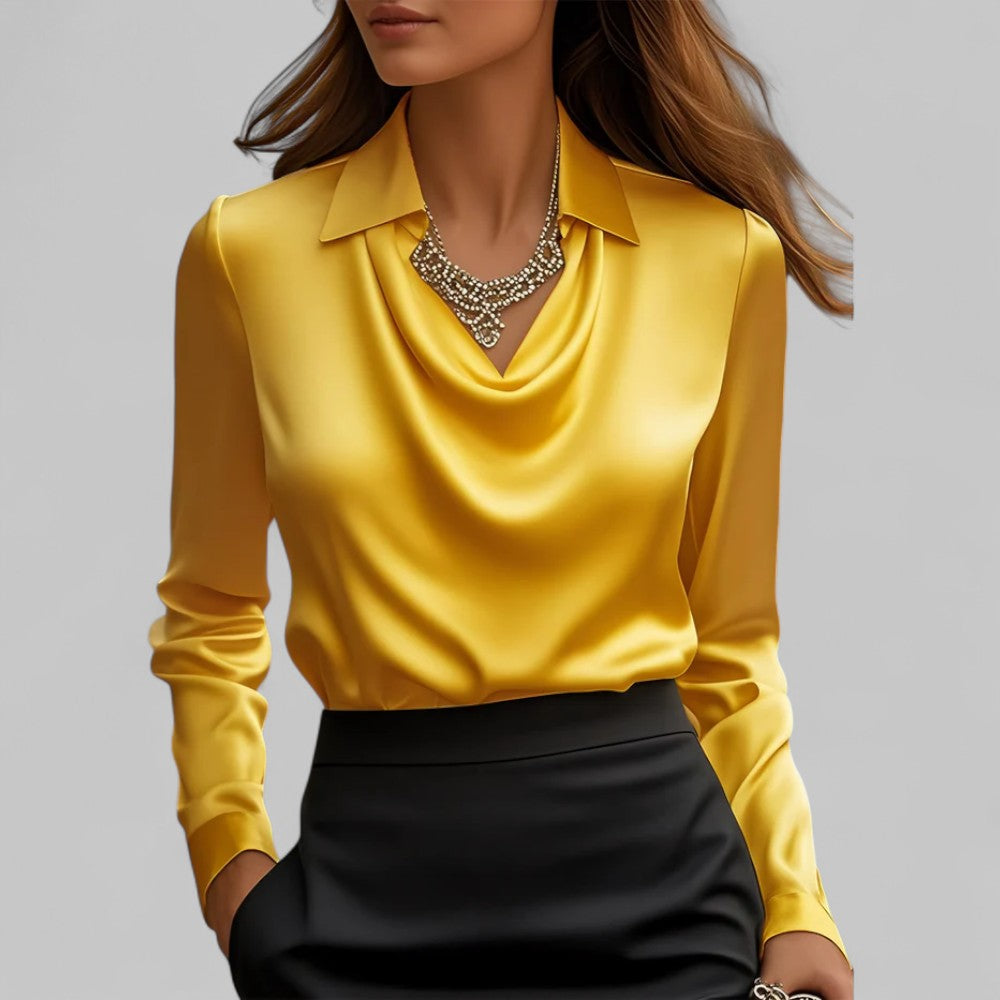Maren | Women's Cowl Neck Satin Blouse Light Blue