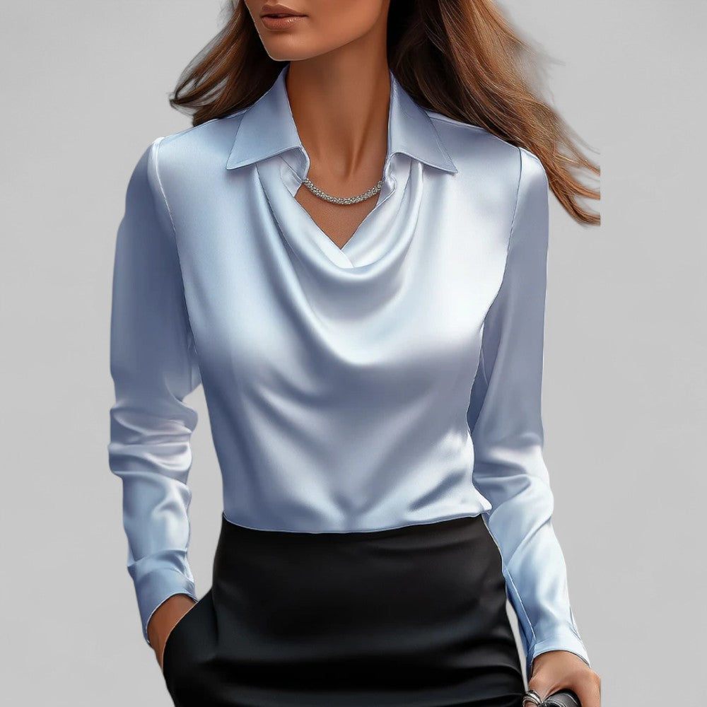 Maren | Women's Cowl Neck Satin Blouse Light Blue