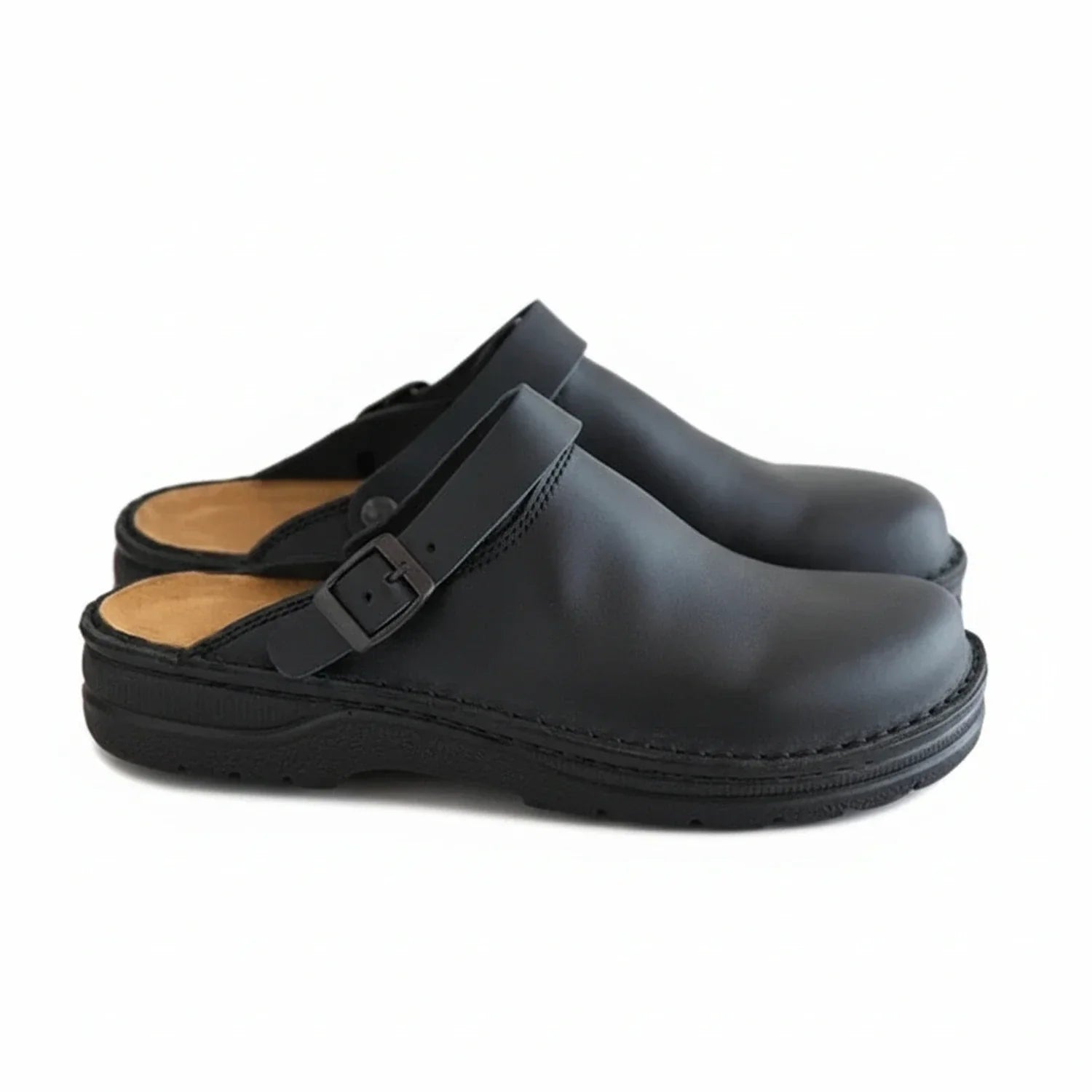 Axel | Men's Leather Clog Brown Buckle Strap