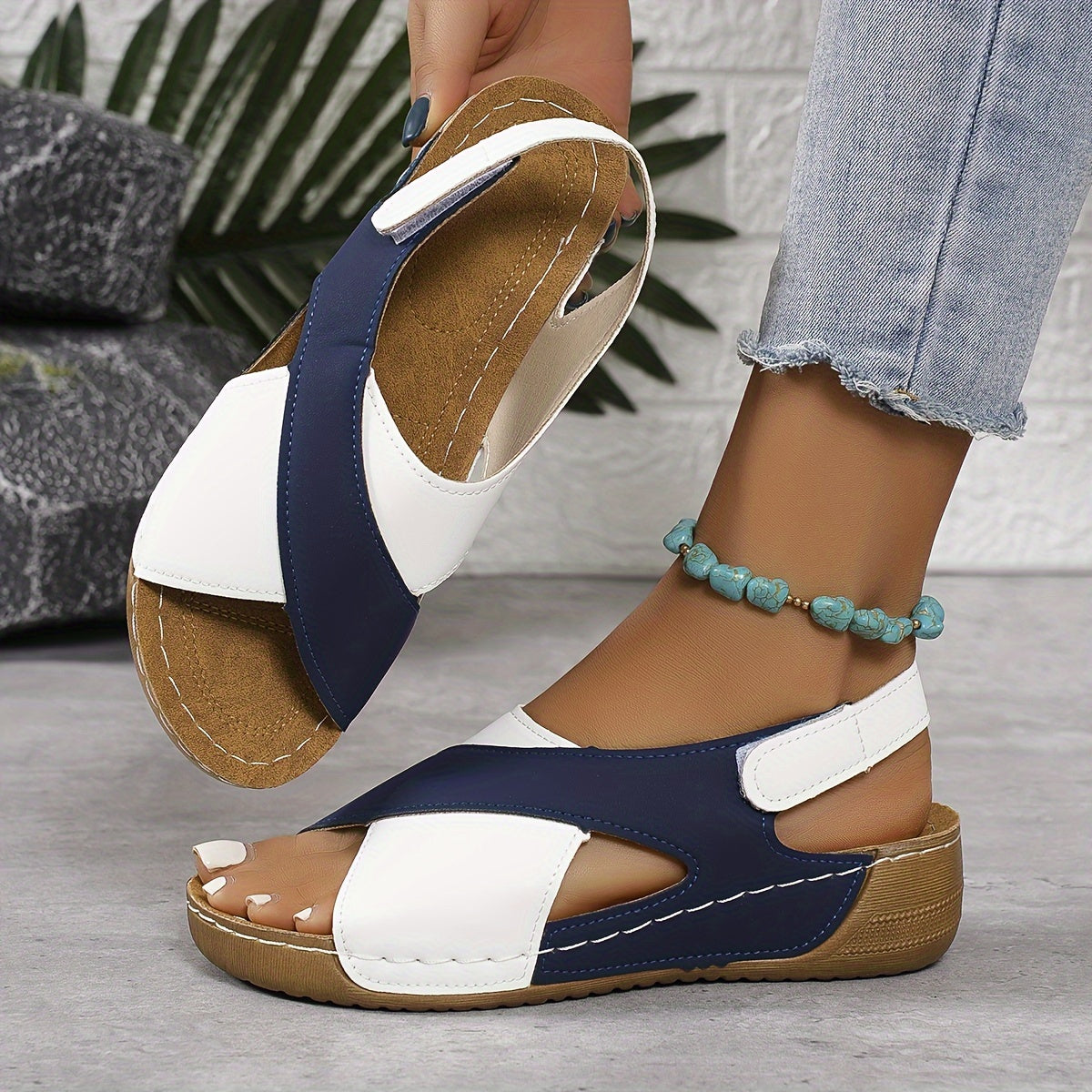 Ada | Women's Orthopedic Wedge Sandal Navy White Comfort Support