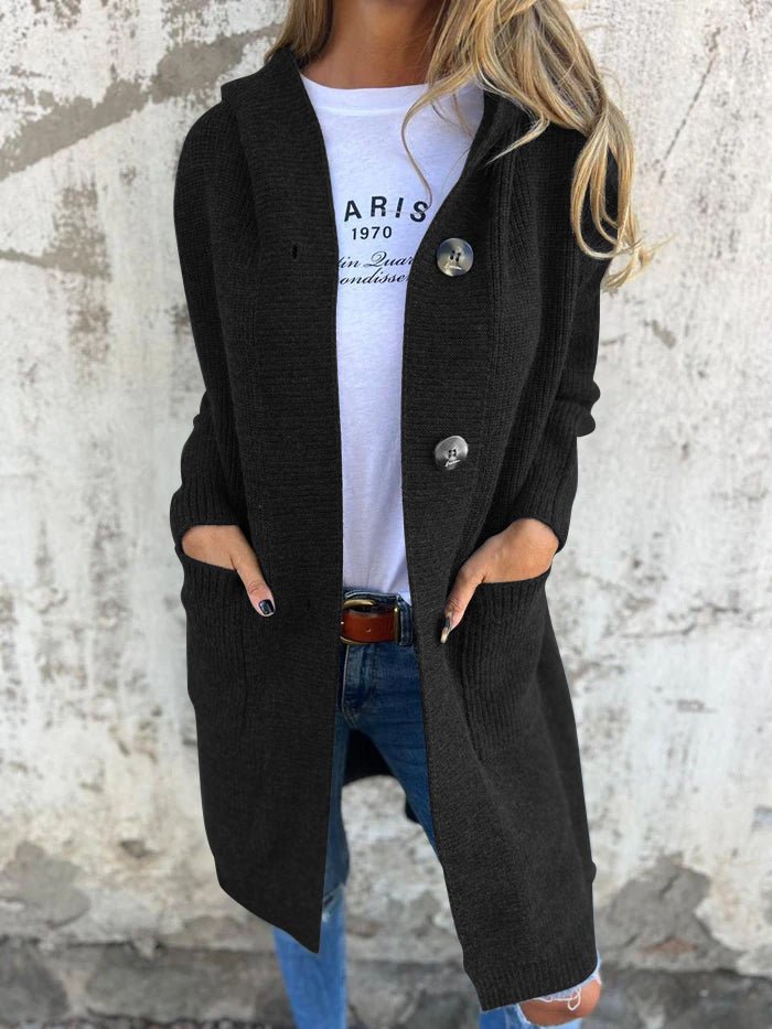 Lena | Women's Long Cardigan Cream Ribbed Knit Button Front