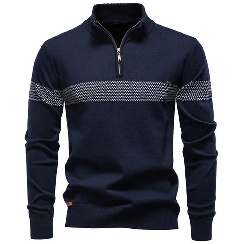 Dama Washington Axel men's quarter zip sweater cream textured chest stripe - view 2