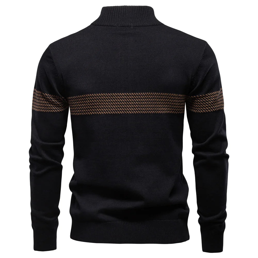 Axel | Men's Quarter Zip Sweater Cream Textured Chest Stripe