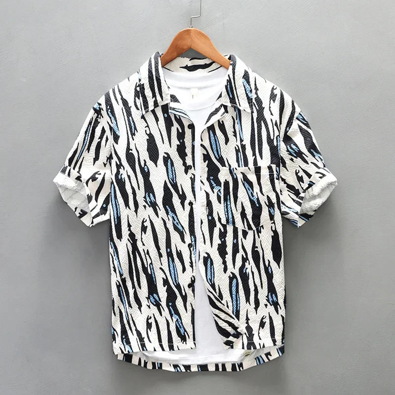 Reid | Men's Button Up Shirt Dark Green Feather Print