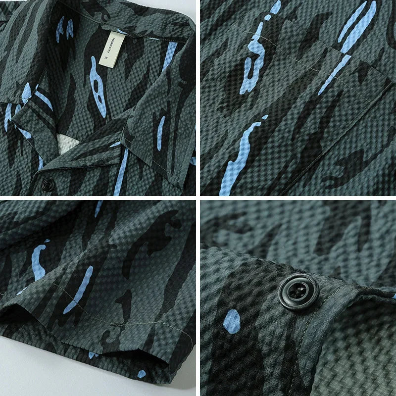 Reid | Men's Button Up Shirt Dark Green Feather Print