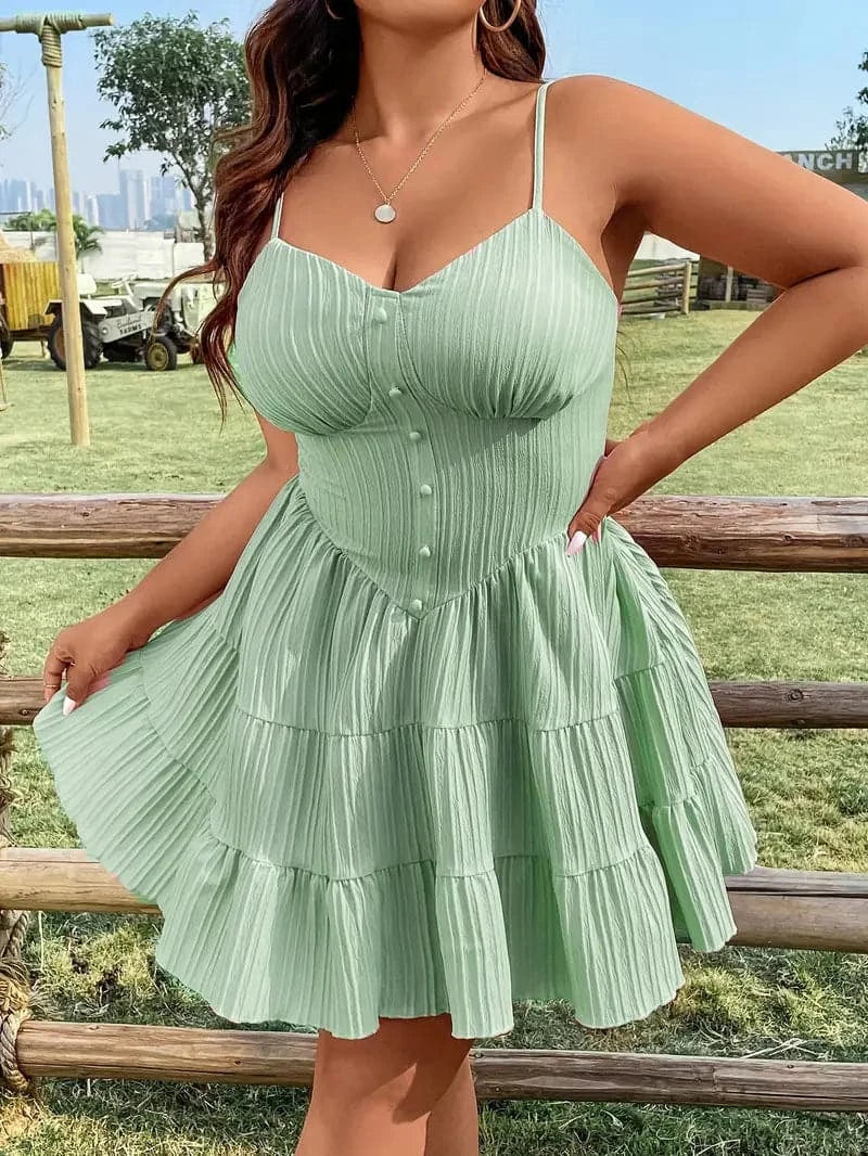 Sage | Women's Pleated Midi Dress Sage Green Button Front