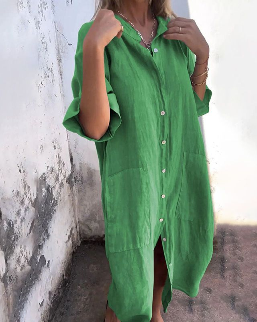 Edie | Women's Linen Shirt Dress Gray Button Up