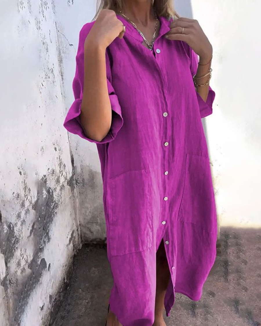 Edie | Women's Linen Shirt Dress Gray Button Up
